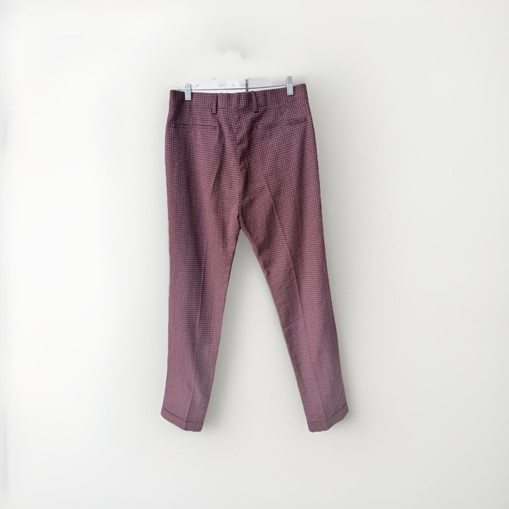 Never Worn Paul Smith Burgundy Gingham Check Wool Pants Tailored Fit Waist 30 - Picture 2 of 7